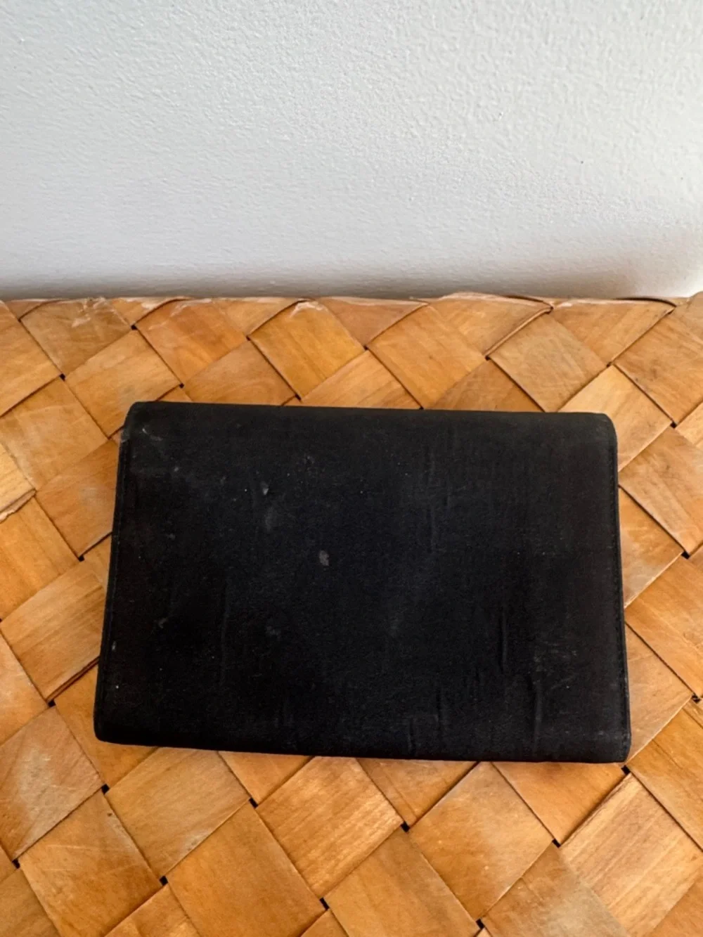 Prada Black Satin Envelope Clutch with Logo Plaque